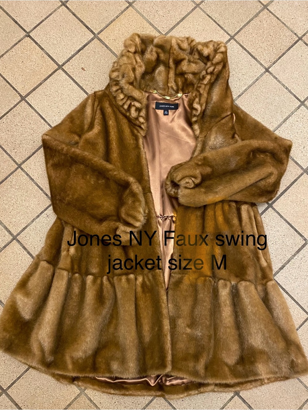 Jones New York Brown Faux Fur Swing Jacket Size M EXCELLENT condition